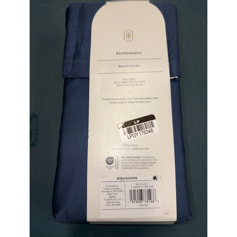 Threshold‎ Performance Flat Cotton Sheet Full Metallic Blue 400TC